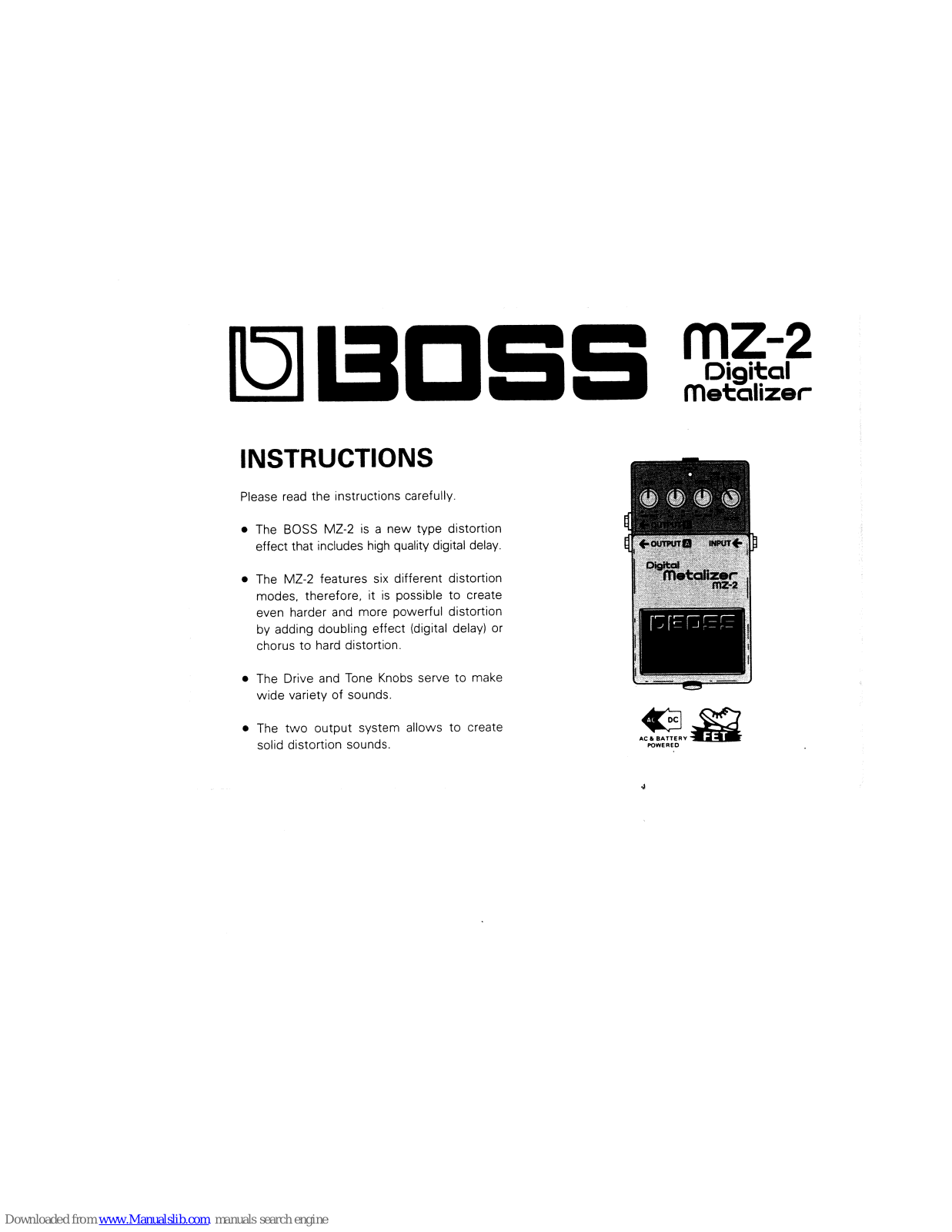 Boss MZ-2 Digital metalizer Instructions Manual