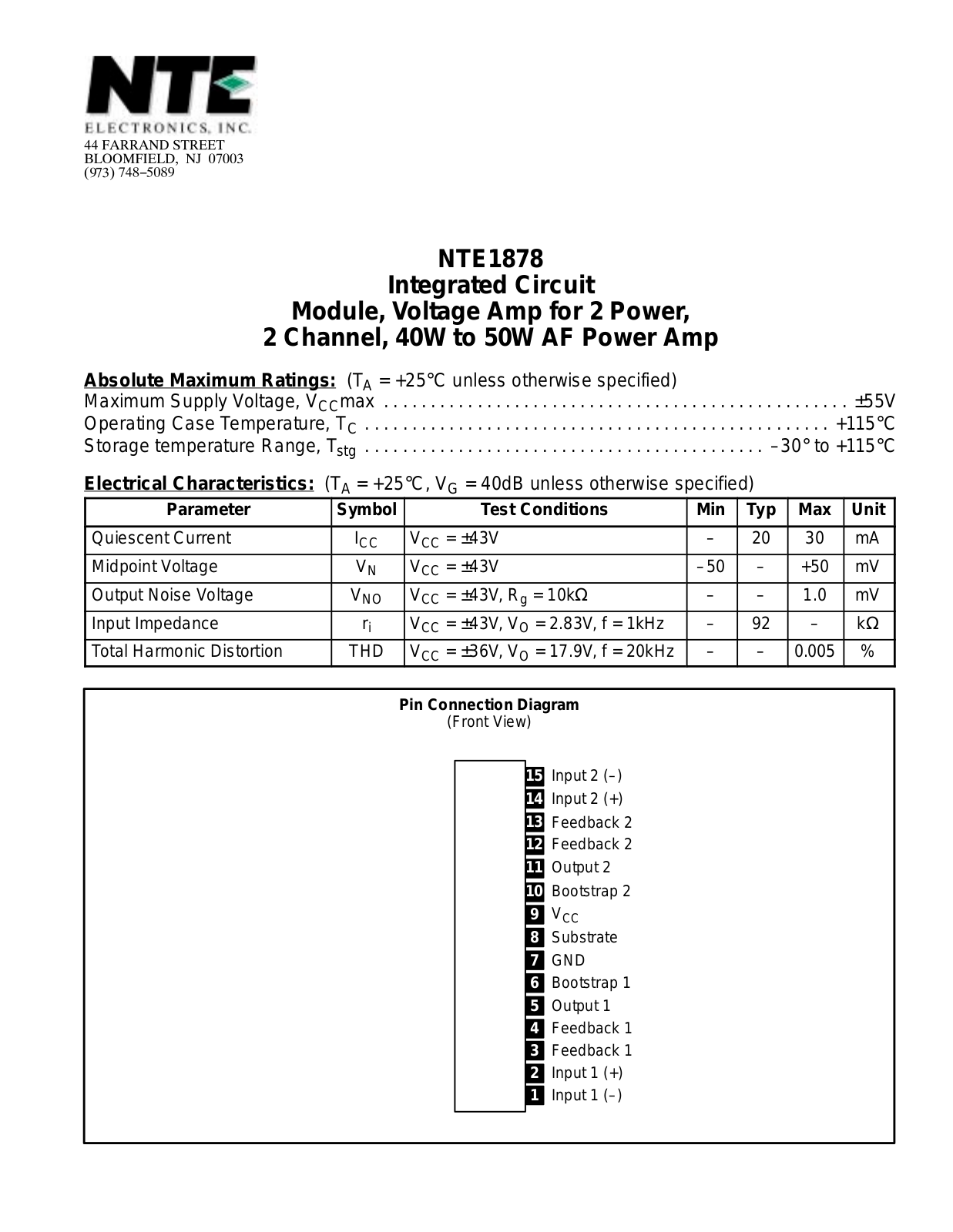 Datasheet NTE1878 Datasheet (NTE) - ManualMachine.com