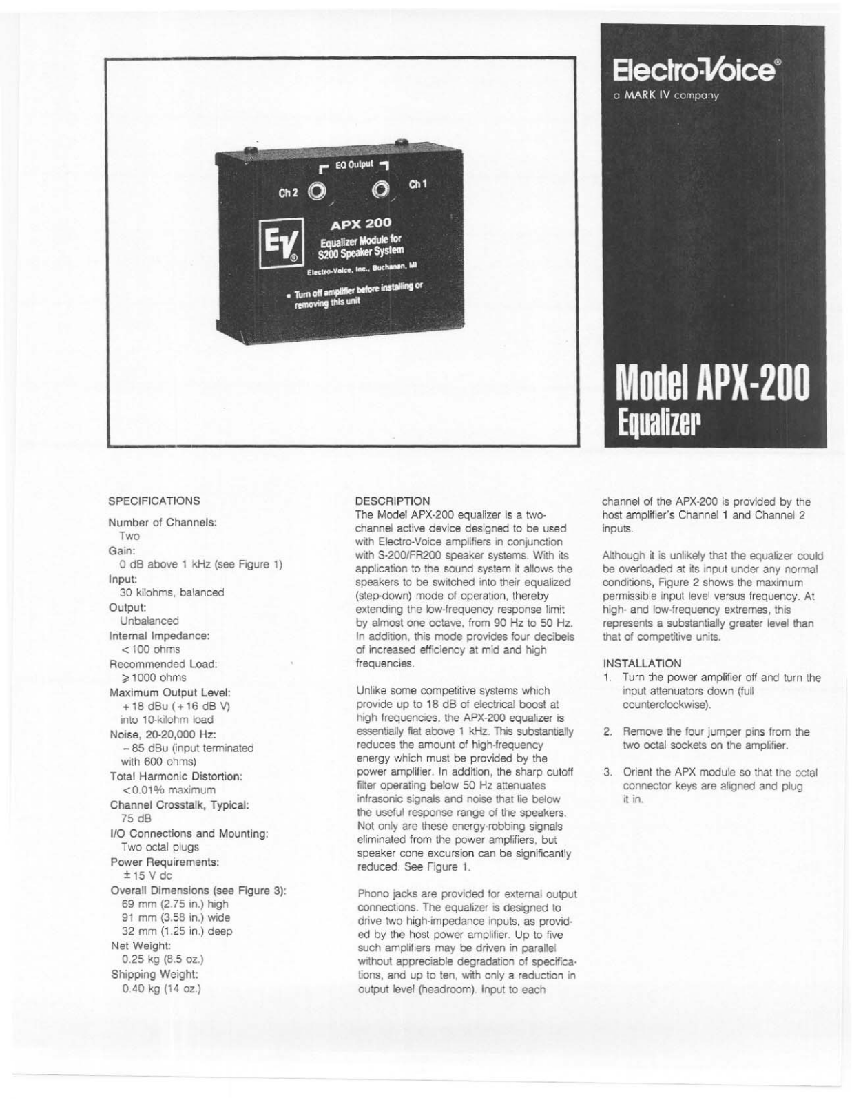 Electro-voice APX-200 DATASHEET