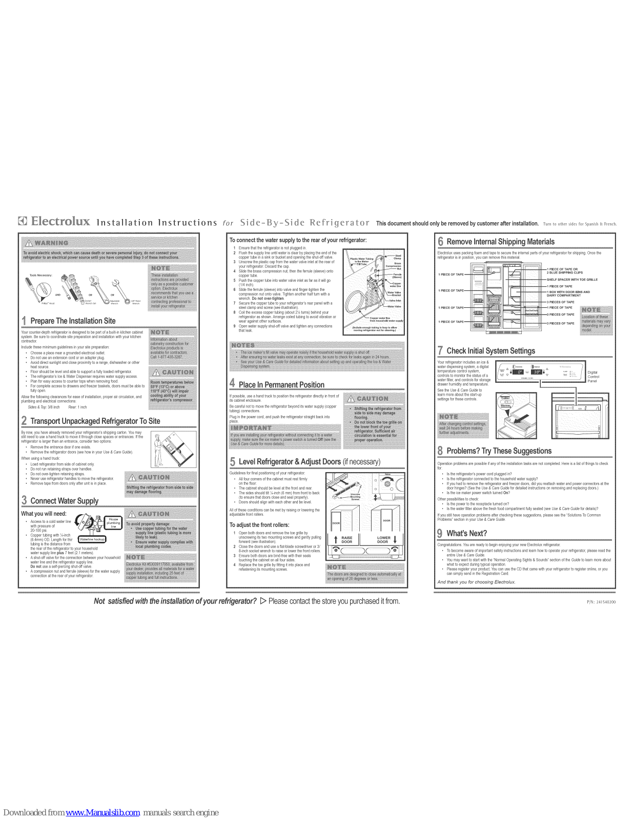 Electrolux E23CS78ESS1, E23CS78DSS3, E23CS78ESS0, E23CS78EPS1, E23CS75DSS4 Installation Instructions Manual - ManualMachine.com