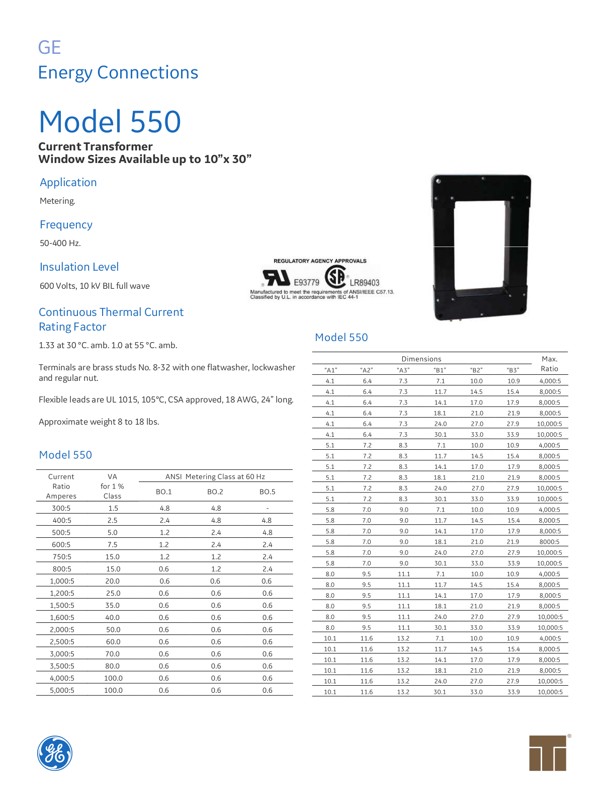 Instrument Transformer, Div of GE 550 Data Sheet - ManualMachine.com