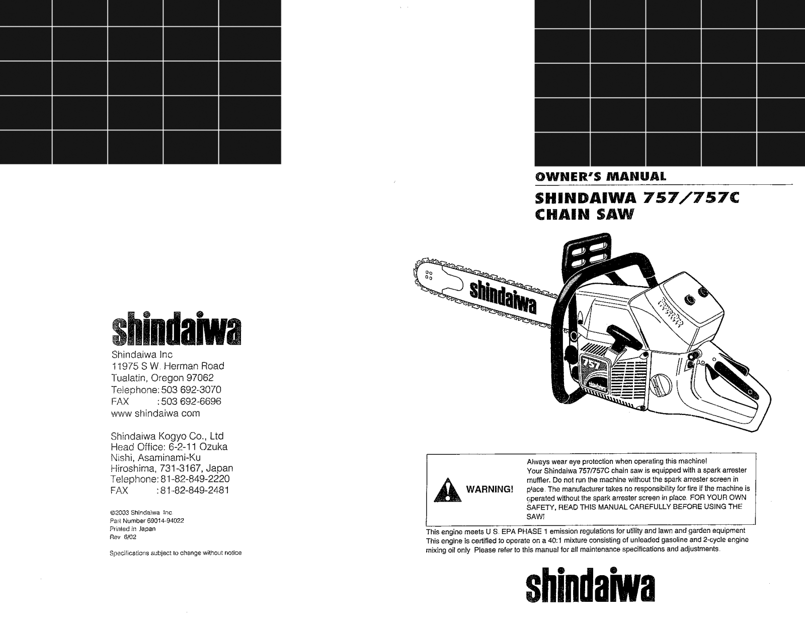 Shindaiwa 757c, 757 User Manual