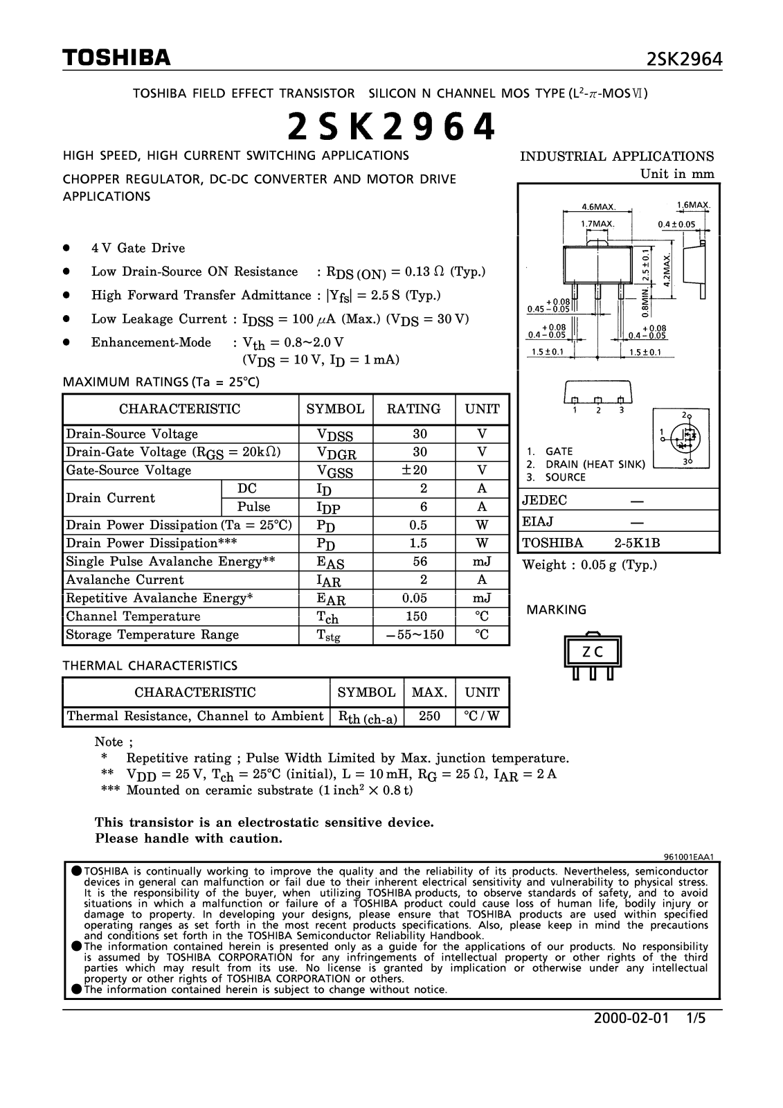 TOSHIBA 2SK2964 Technical data