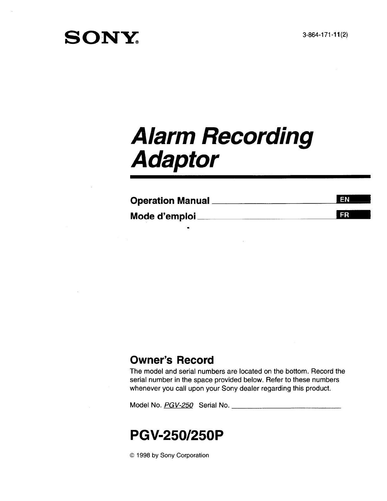 Sony PGV-250, PGV-250P User Manual