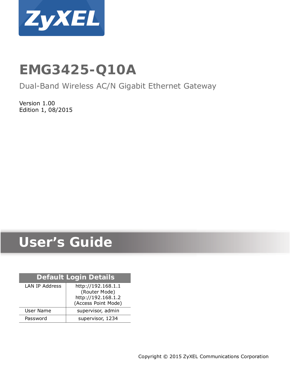 ZyXEL Communications EMG3425Q10A Users manual