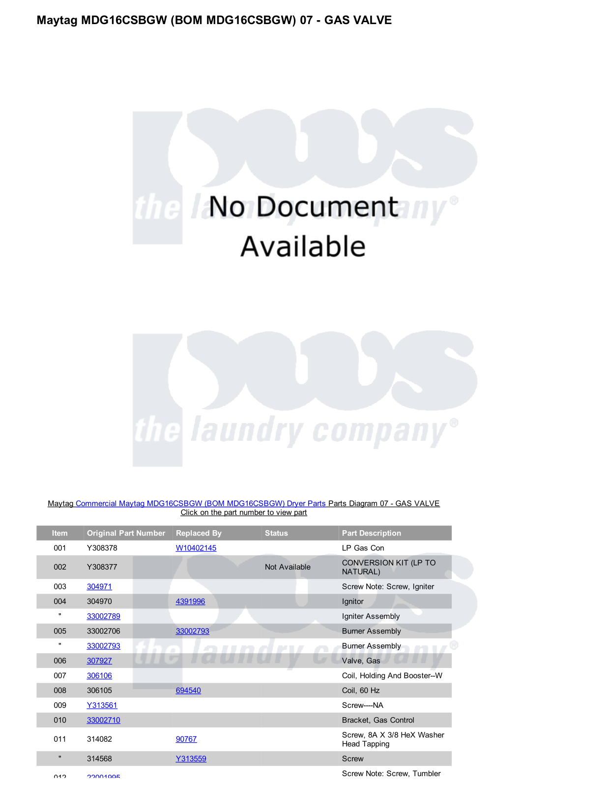 Maytag MDG16CSBGW Parts Diagram