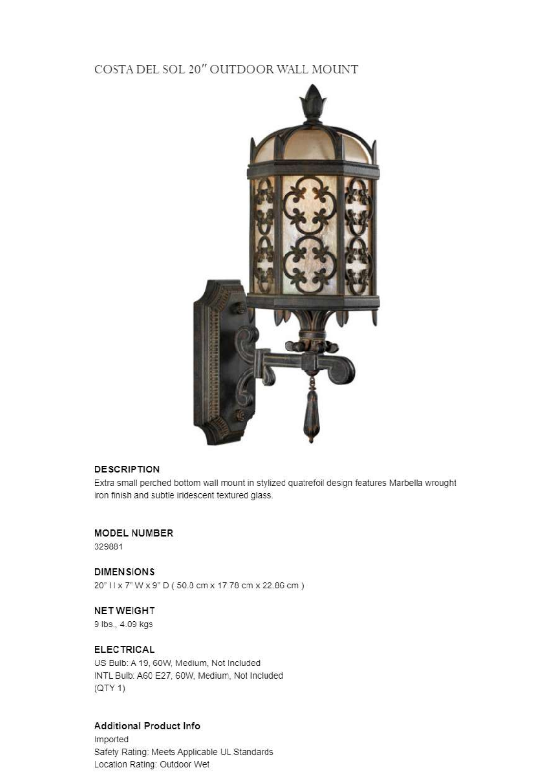 Fine Art Handcrafted Lighting XFA2452 Specification - ManualMachine.com