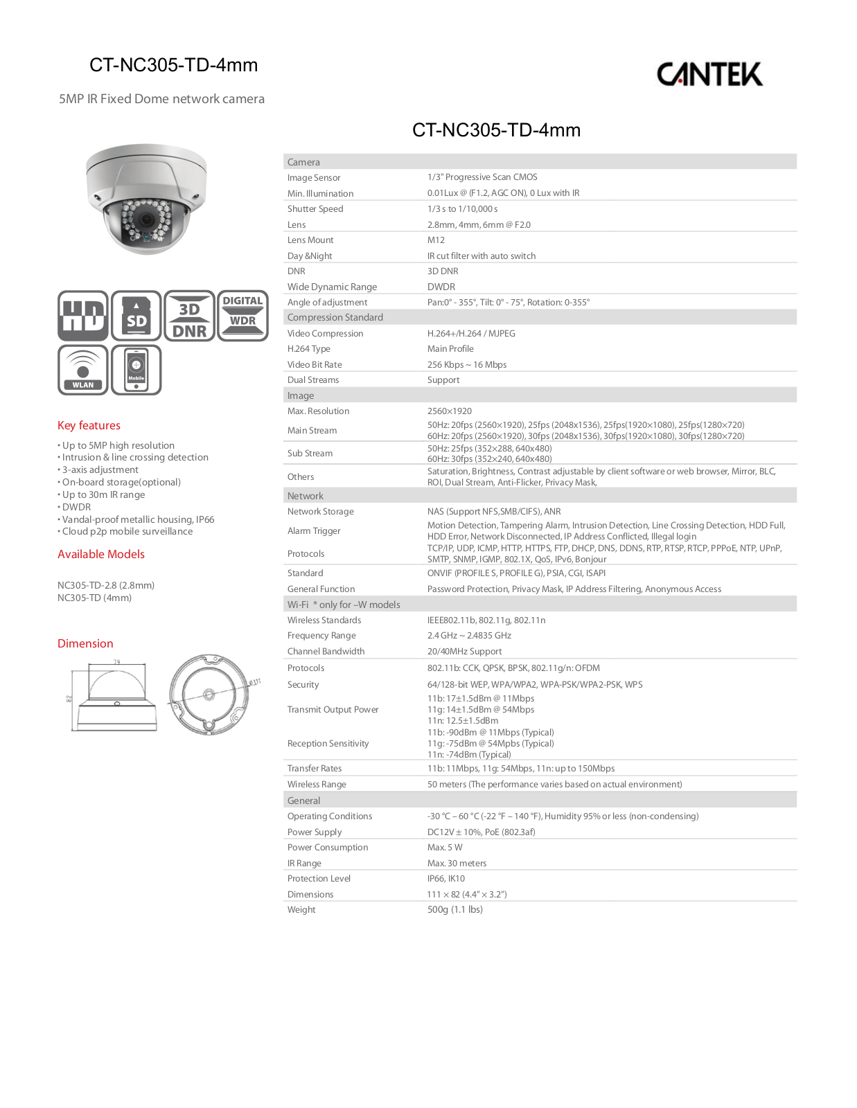 Cantek CT-NC305-TD-4mm Specsheet