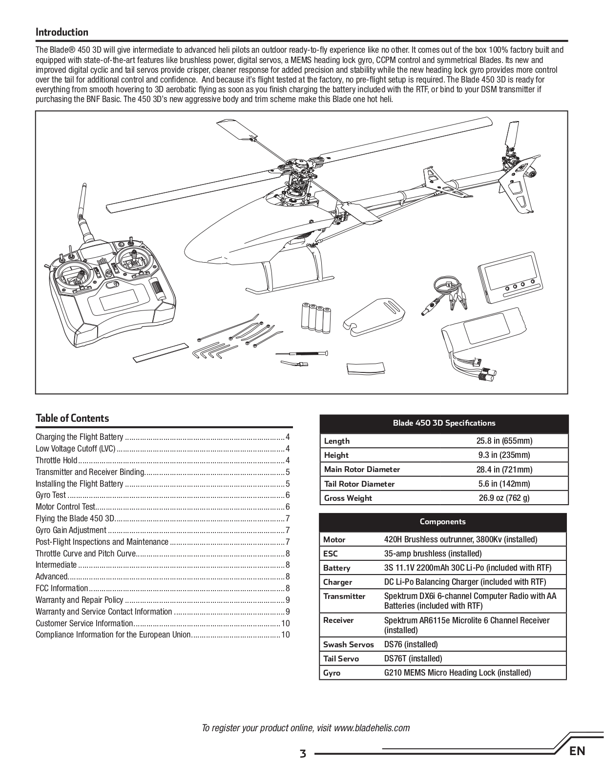 Blade 450 3D Instruction Manual