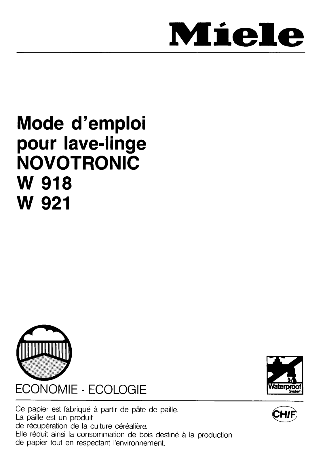 Miele W 918, W 921 Instructions Manual