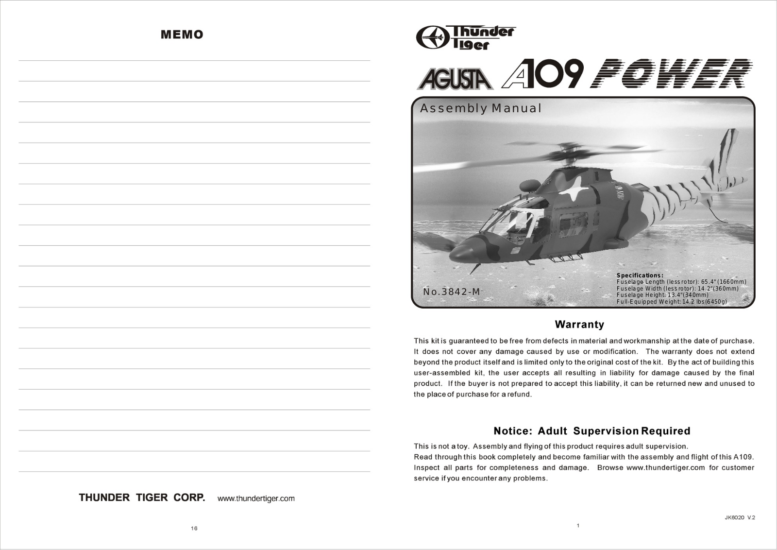 Thunder Tiger AGUSTA AO9 POWER User Manual