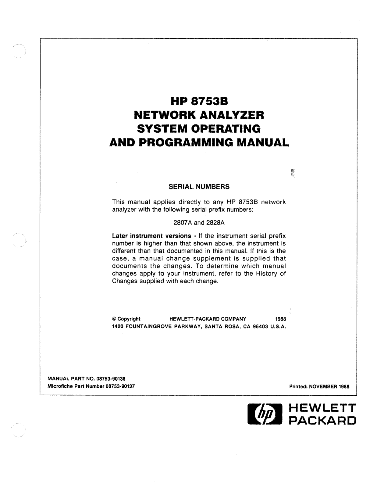 HP (Hewlett-Packard) 8753b User Manual