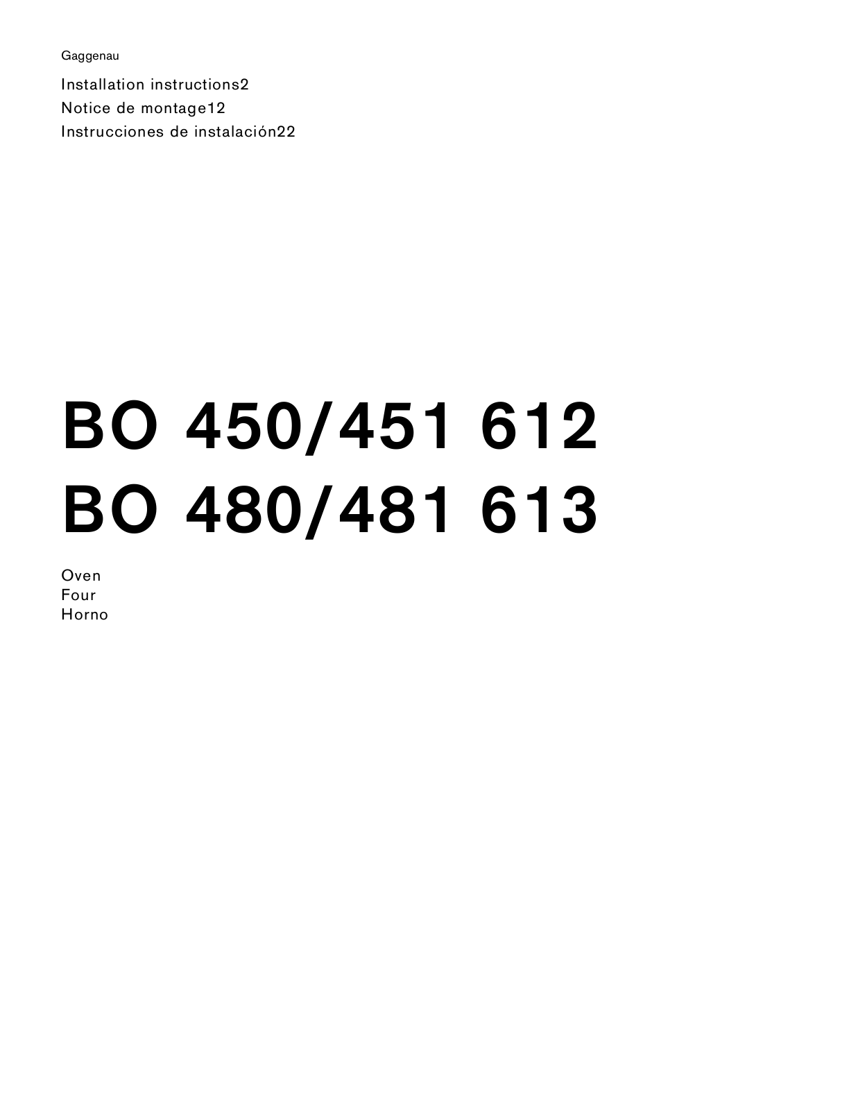 Gaggenau BO480613, BO450612, BO451612, BO481613 Installation manual