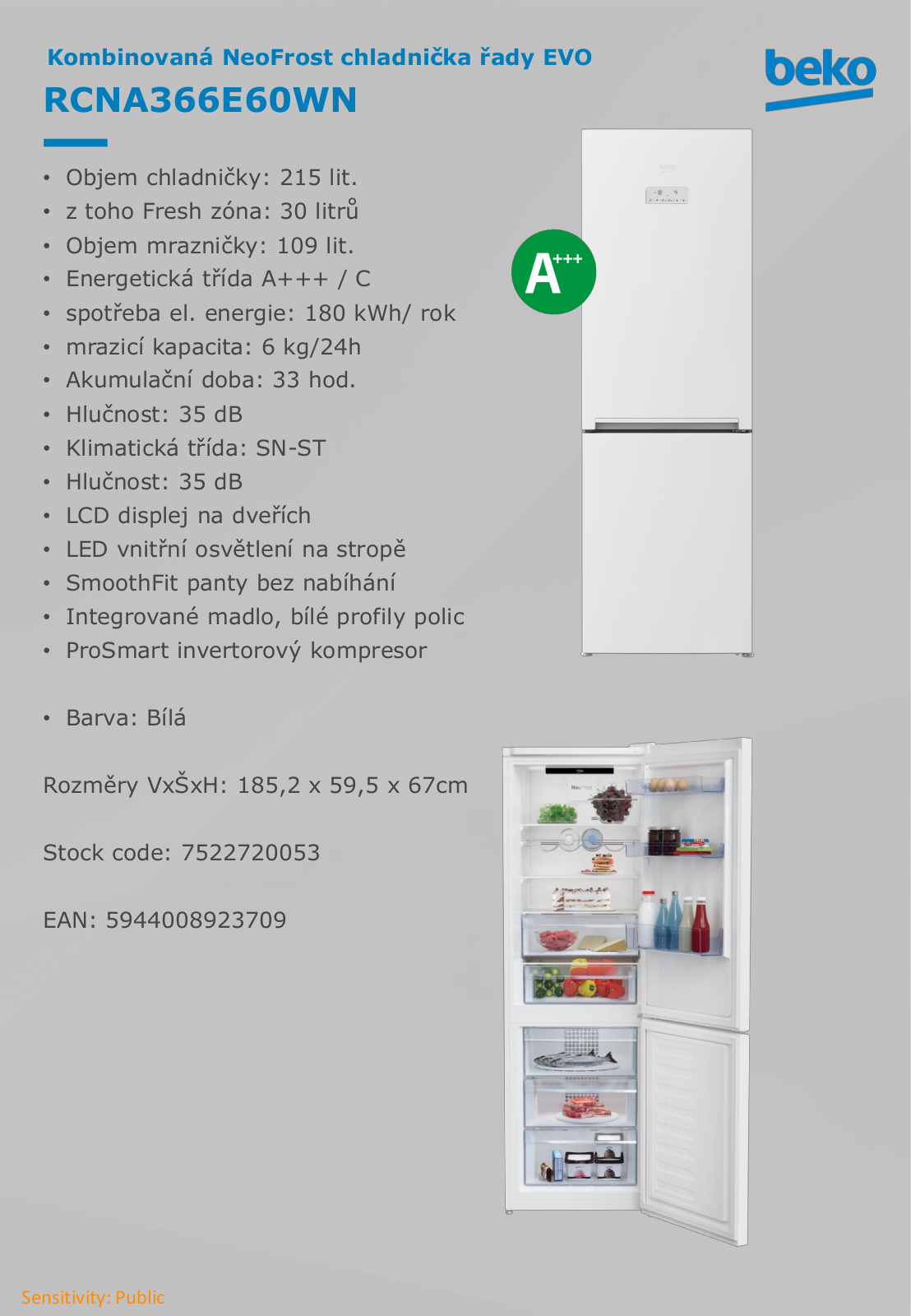 Beko RCNA366E60WN Product sheet