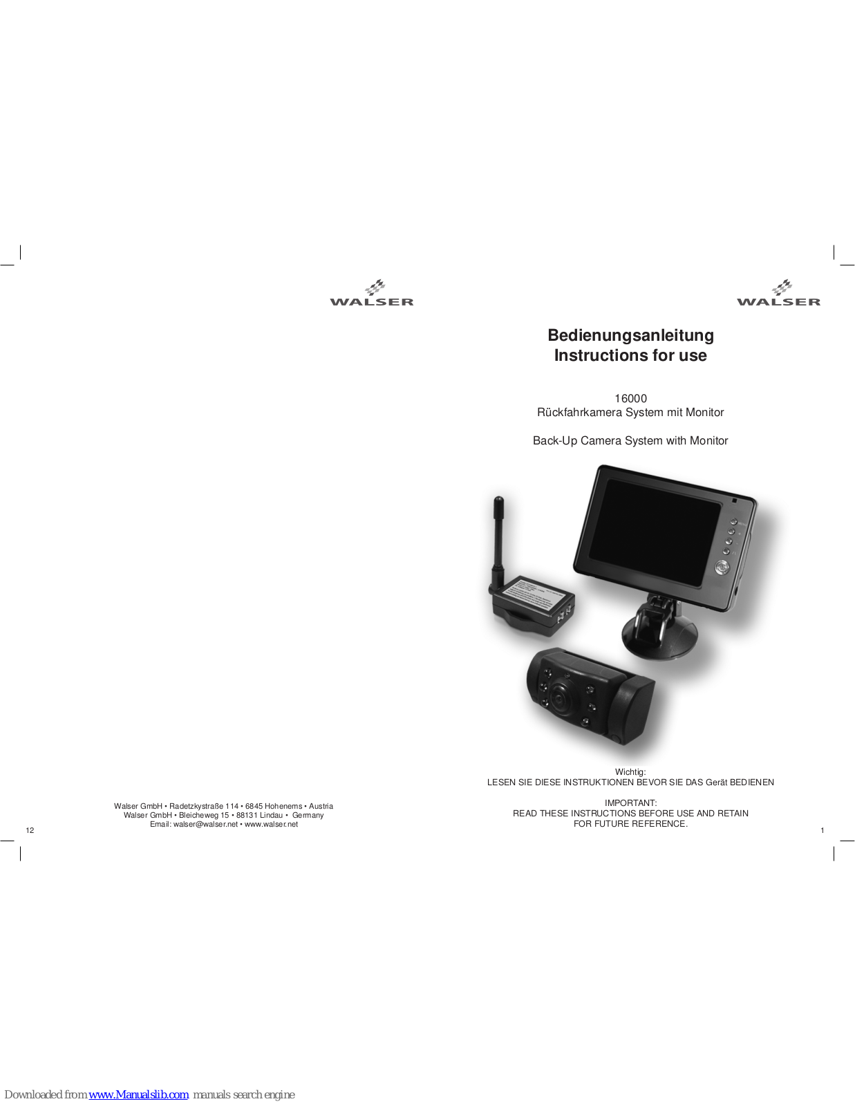 walser 16000 Instructions For Use Manual