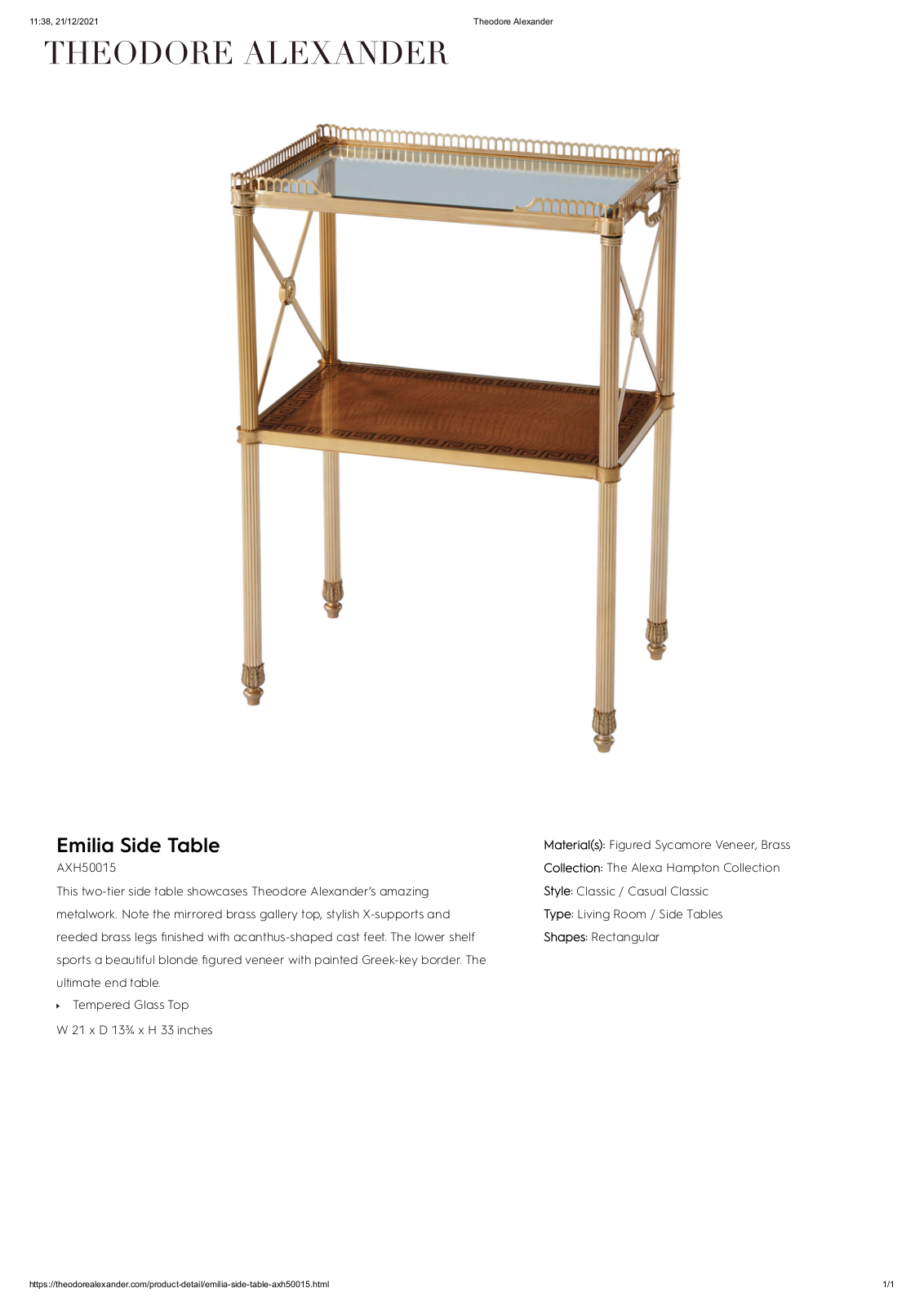 Theodore Alexander FPLJ3564 Specifications - ManualMachine.com