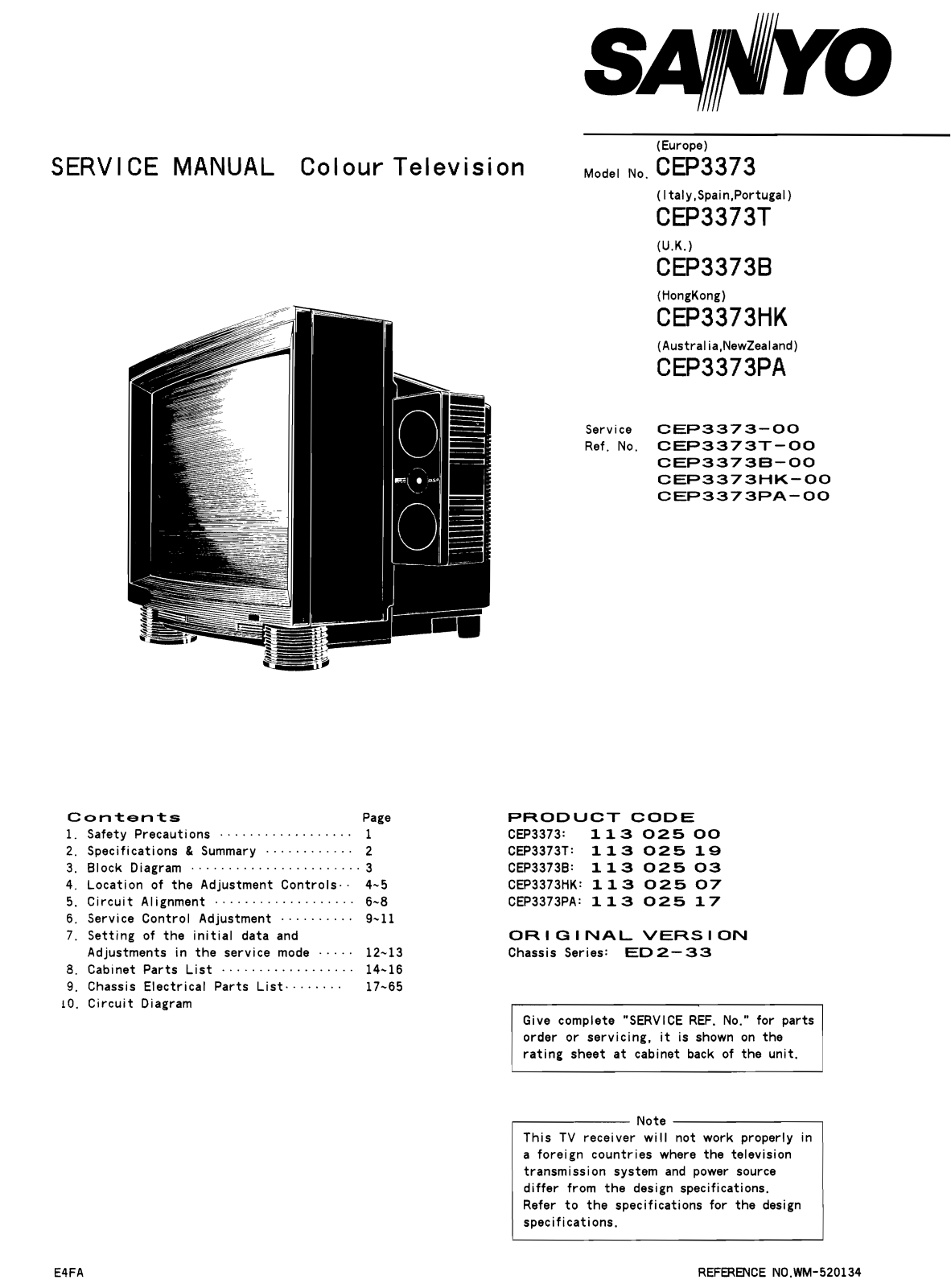 Sanyo CEP-3373 Schematic