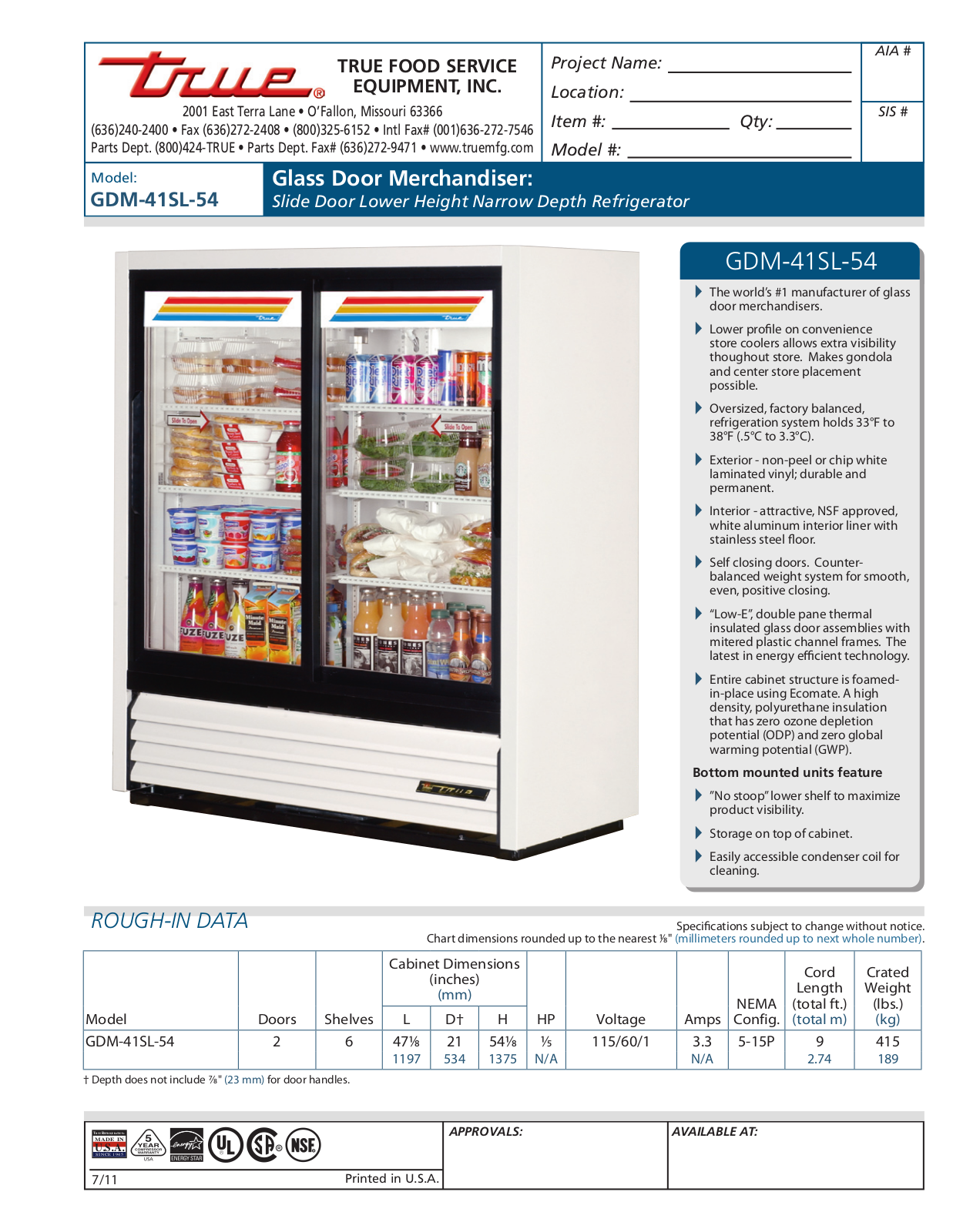 True GDM-41SL-54 User Manual