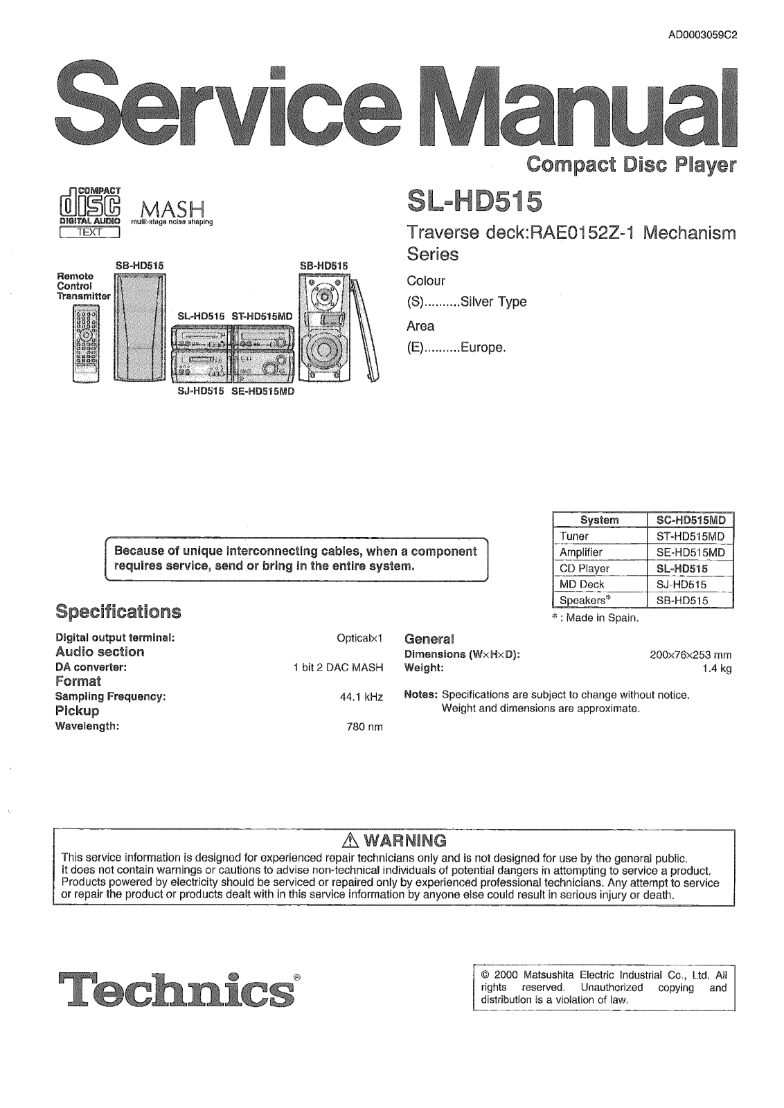 Technics SLHD-515 Service manual