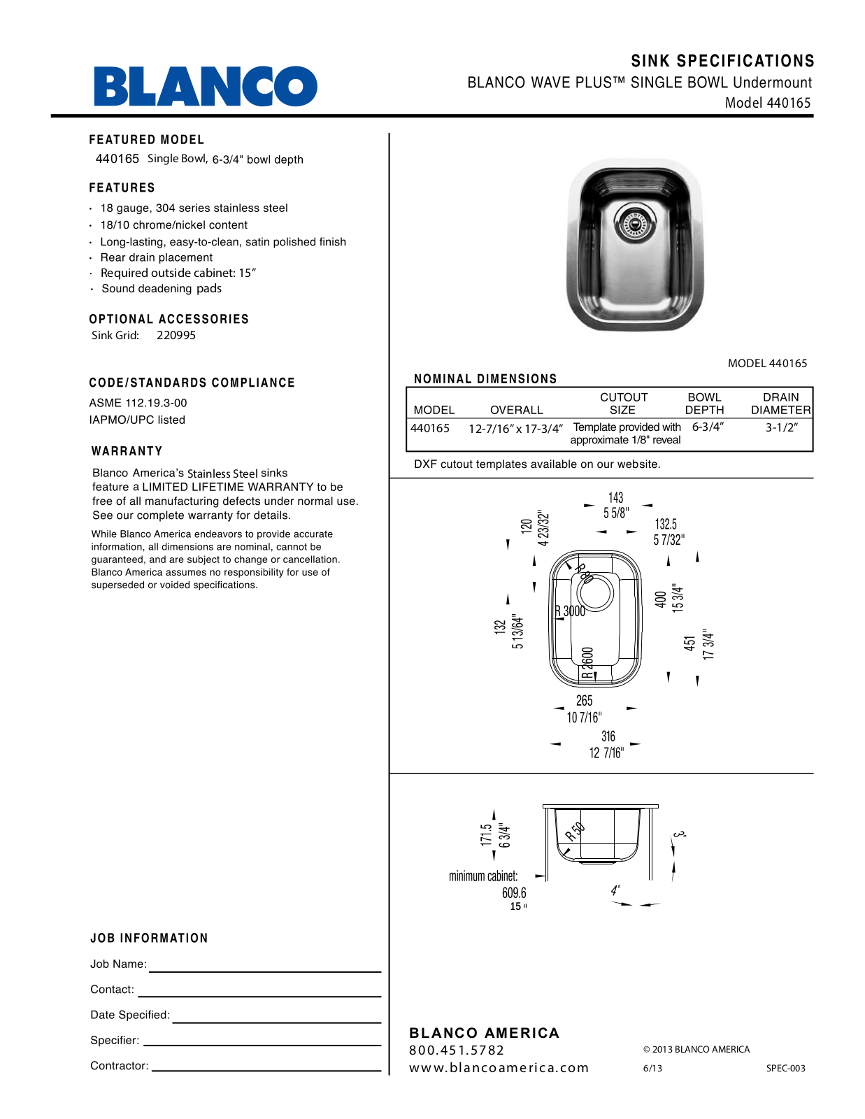 Blanco 440165 User Manual