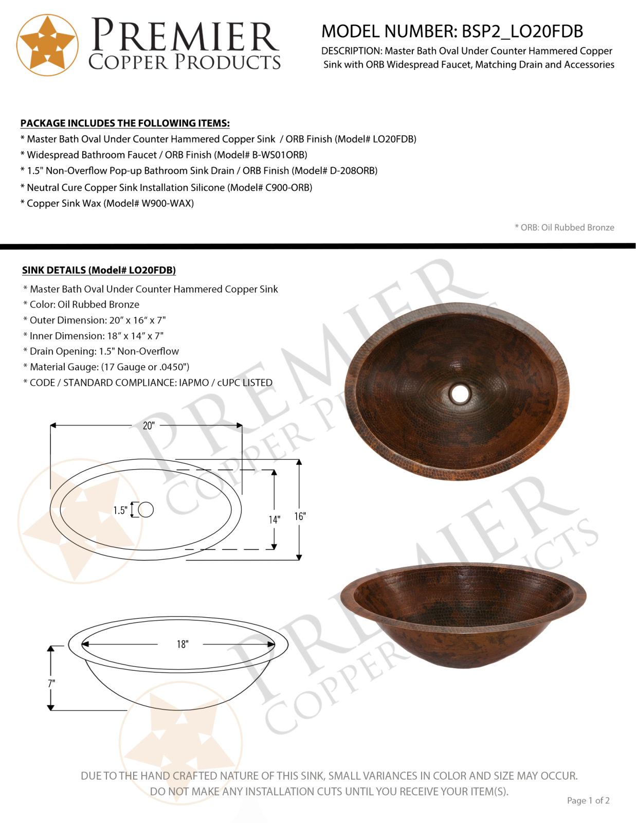 Premier Copper Products IER1465 Specifications - ManualMachine.com
