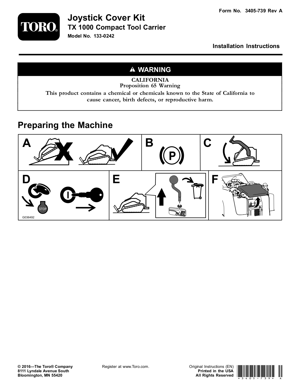 Toro 133-0242 Installation Instructions