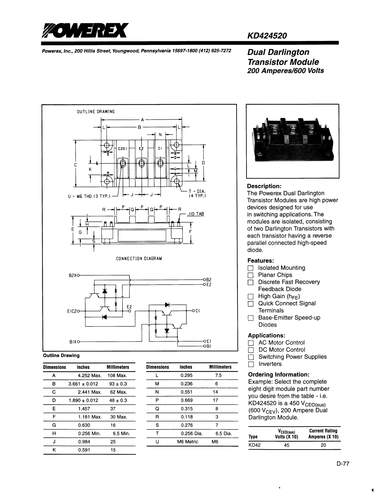 POWEREX KD424520 Datasheet