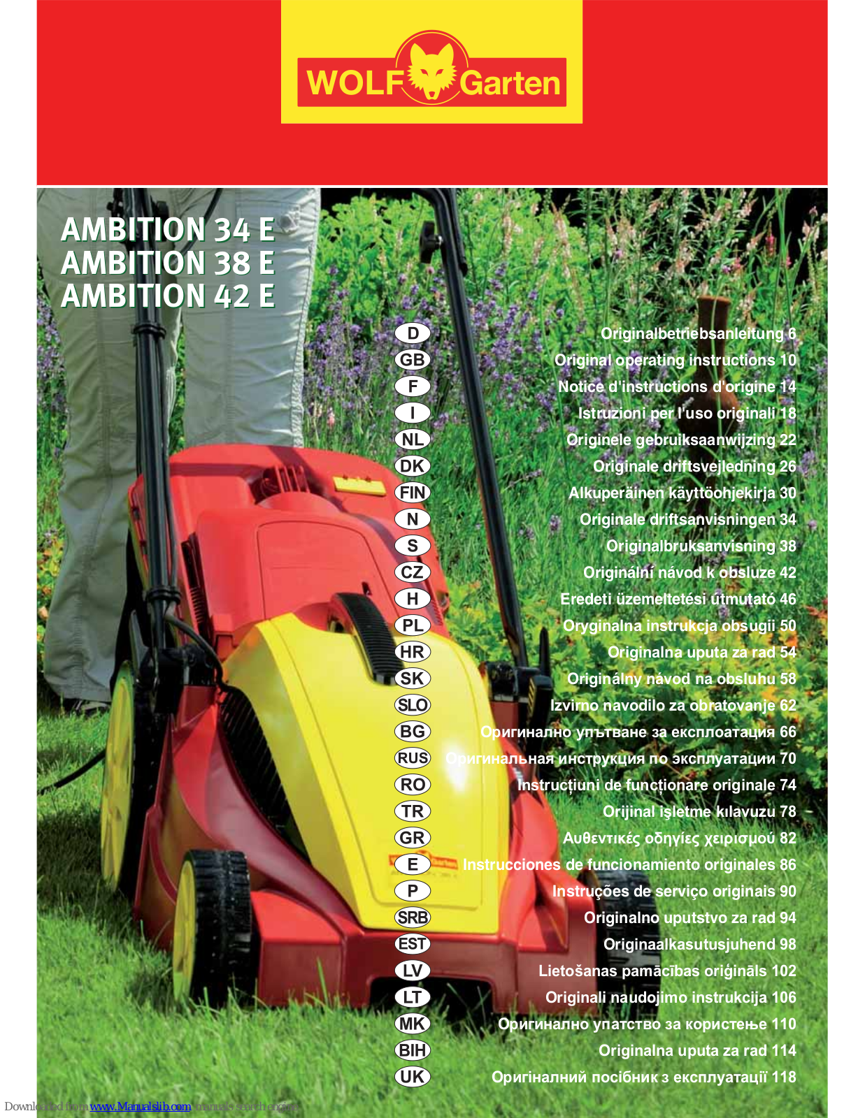 Wolf Garten AMBITION 34 E, AMBITION 38 E, AMBITION 42 E Original Operating Instructions