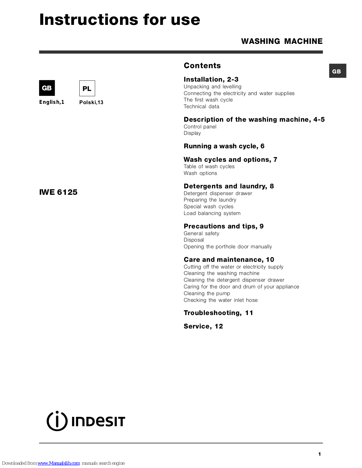 Indesit Coletti, Adelaide, Durant, Fordham 53194, Fordham 53195 Instructions For Use Manual