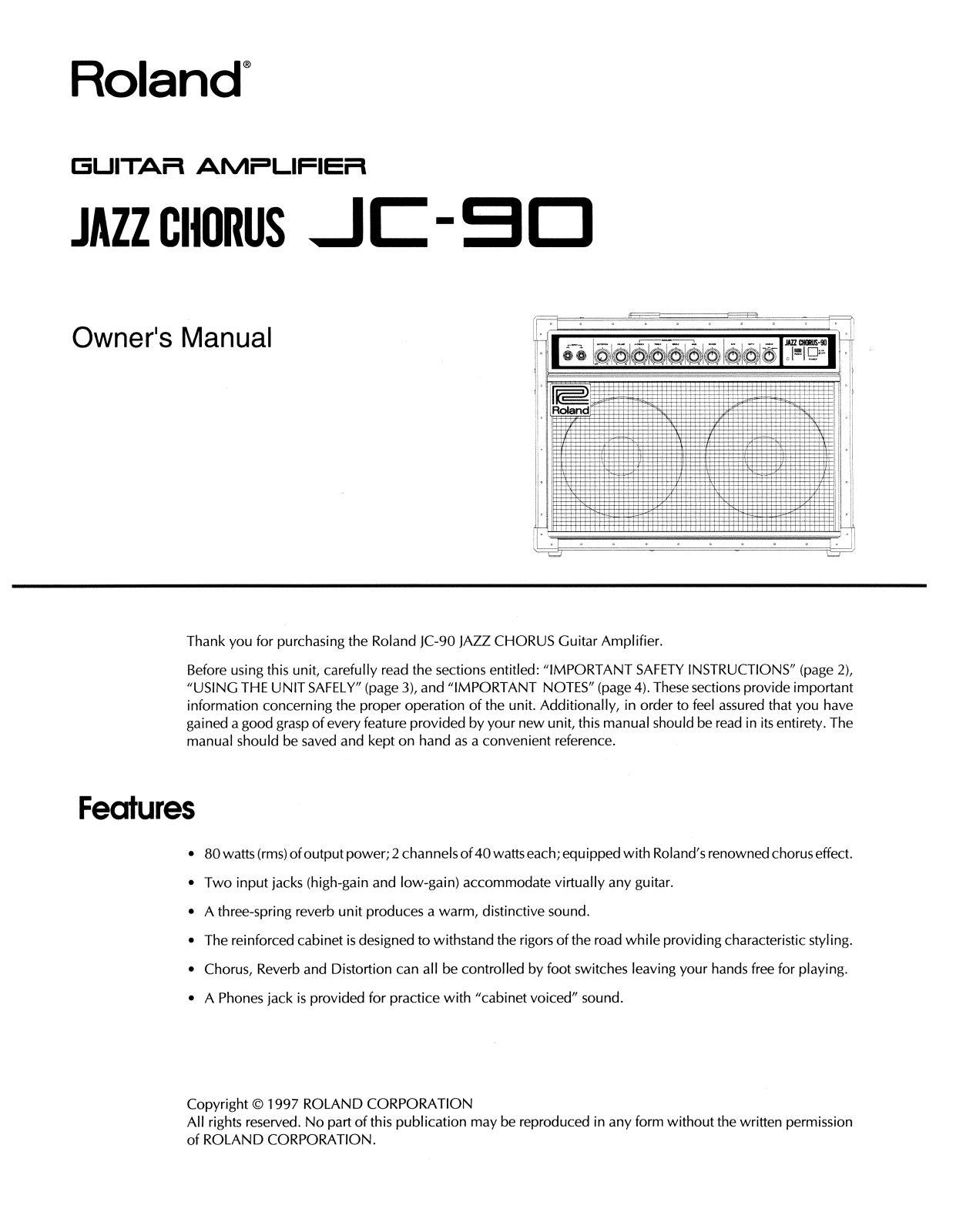 Roland Corporation JC-90 Owner's Manual