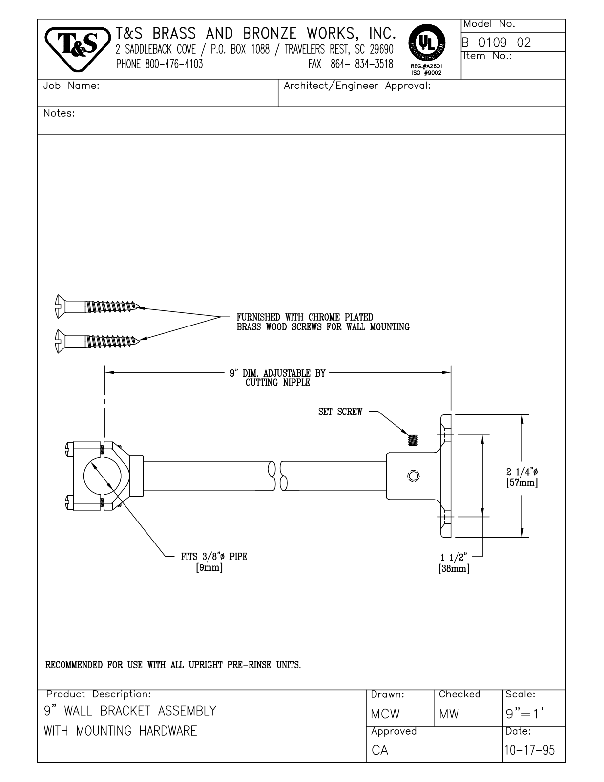 T & S Brass & Bronze Works B-0109-02 General Manual