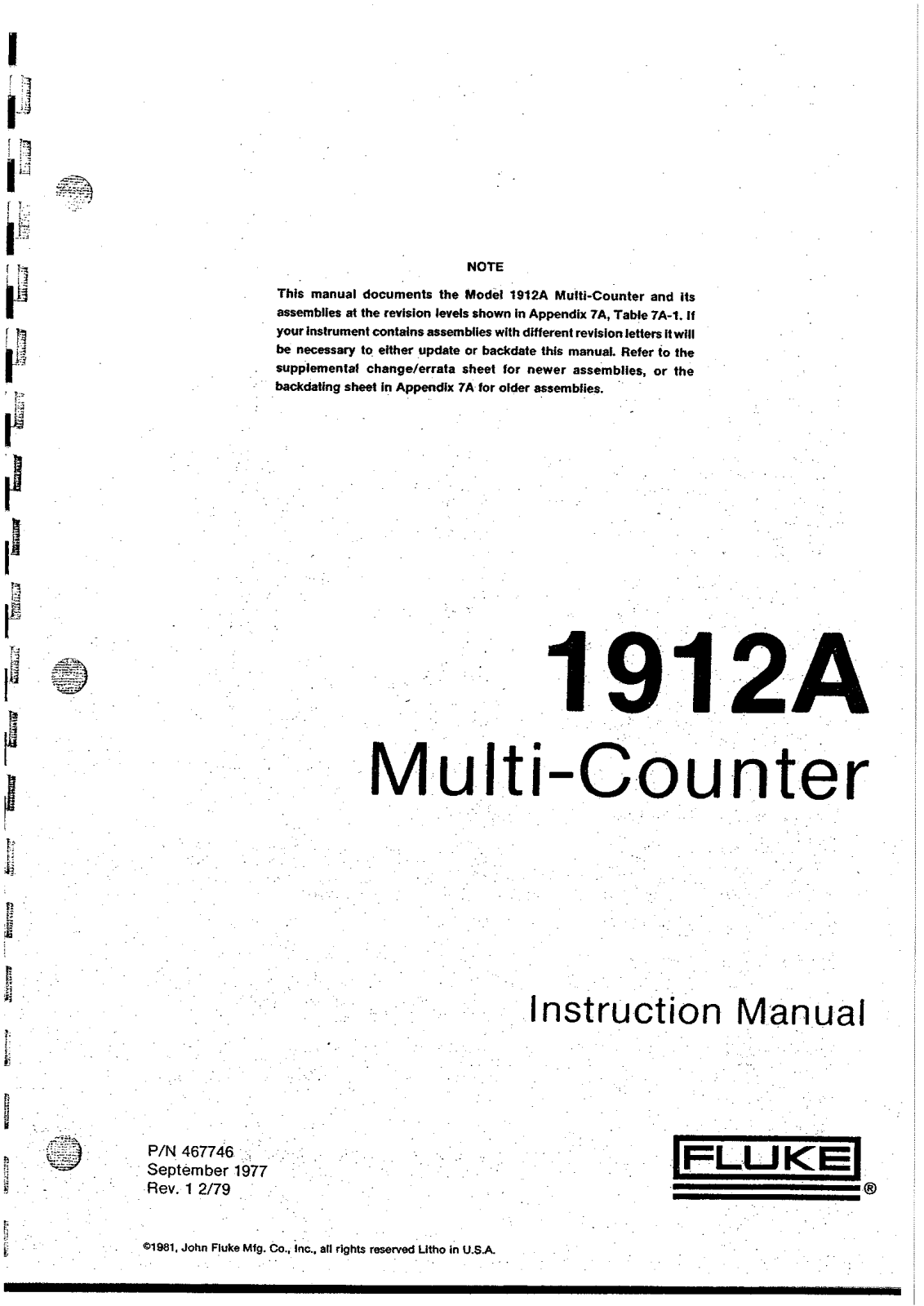 Fluke 1912A Service manual