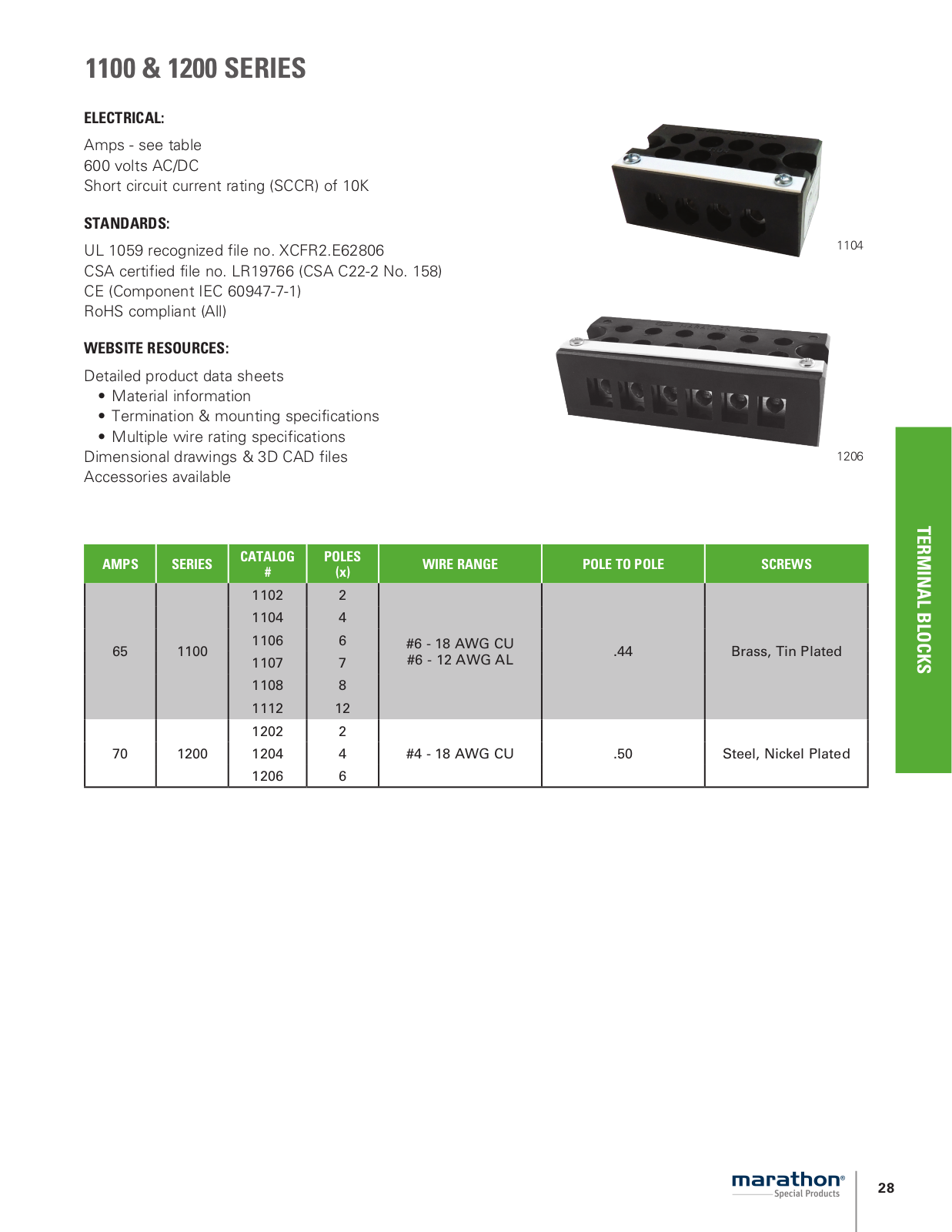 Marathon Special Products 1100 SERIES, 1200 SERIES Catalog Page