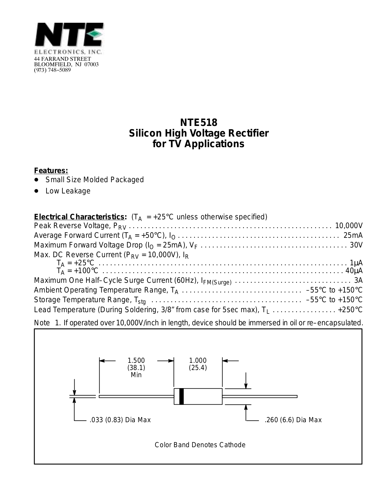 Datasheet NTE518 Datasheet (NTE) - ManualMachine.com