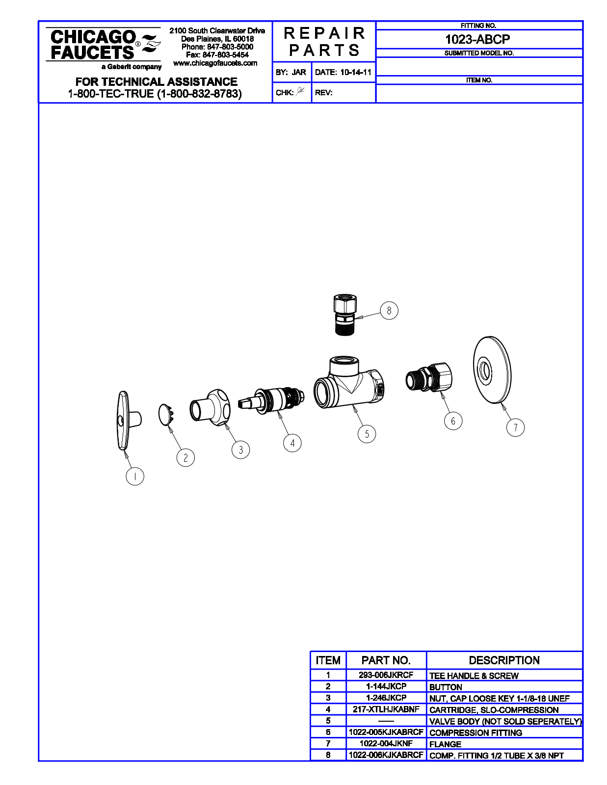 Chicago Faucet 1023-ABCP Parts List