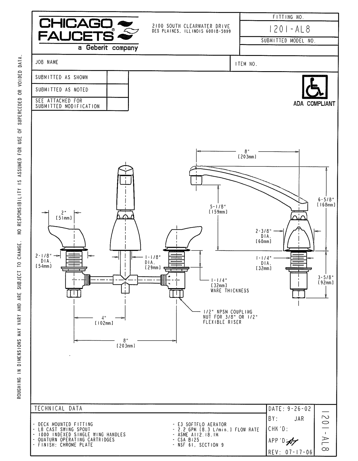 Chicago Faucet 1201-AL8 User Manual