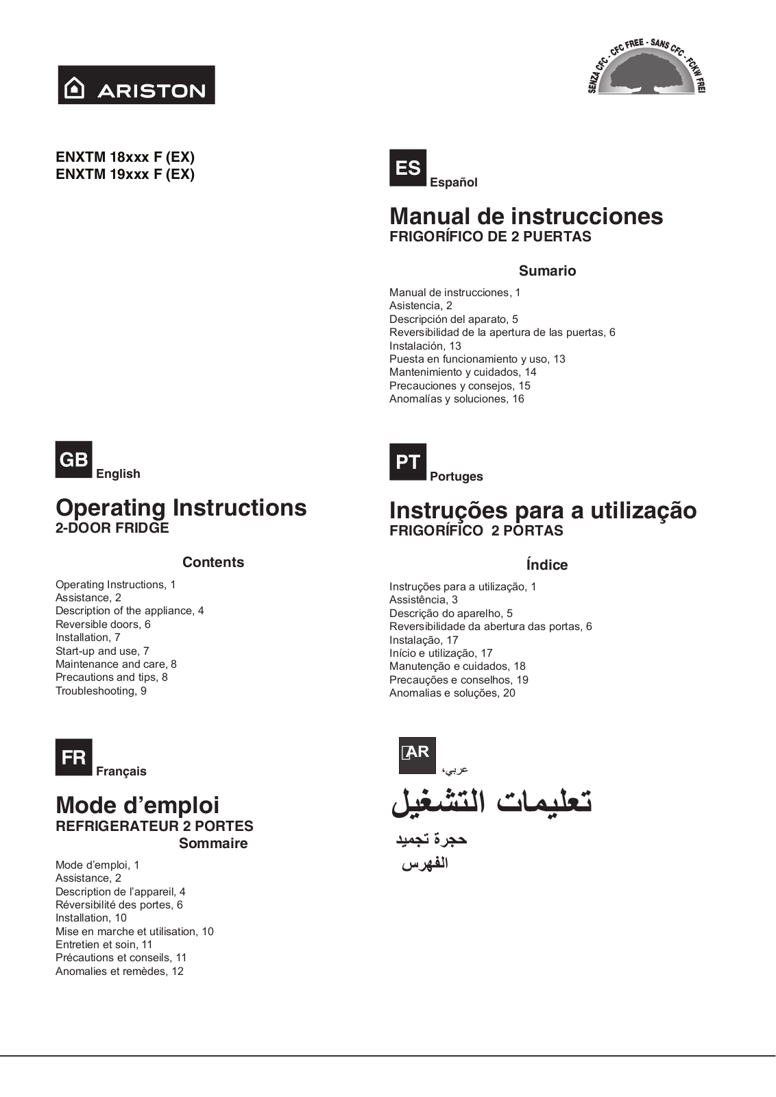 Hotpoint ENXTM 19020 F, ENXTM 18010 F, ENXTM 18020 F User Manual