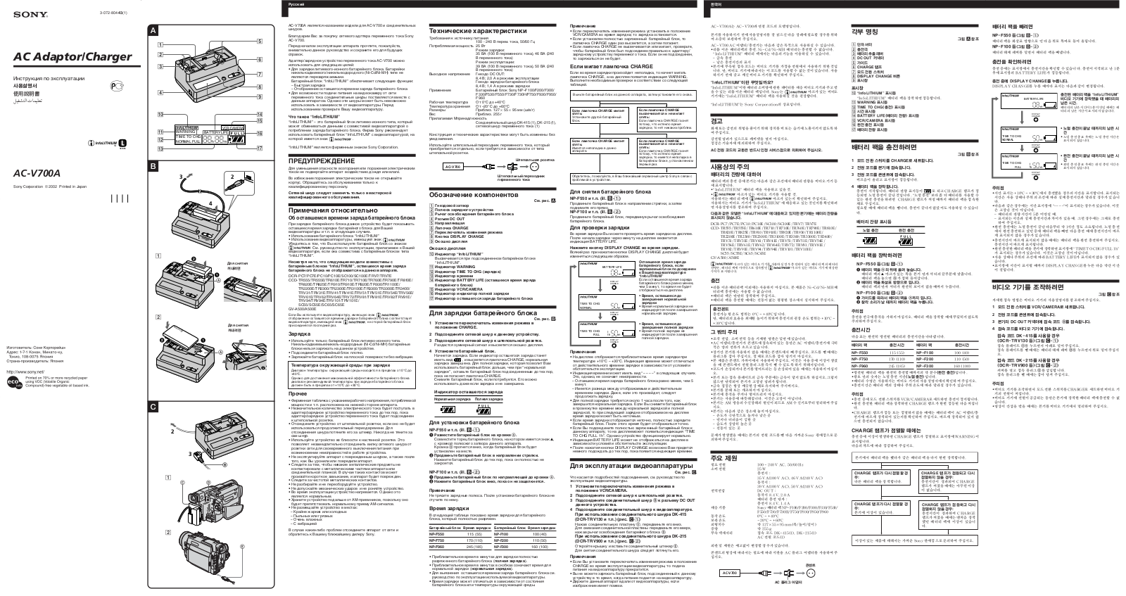 Sony AC-V700A User Manual