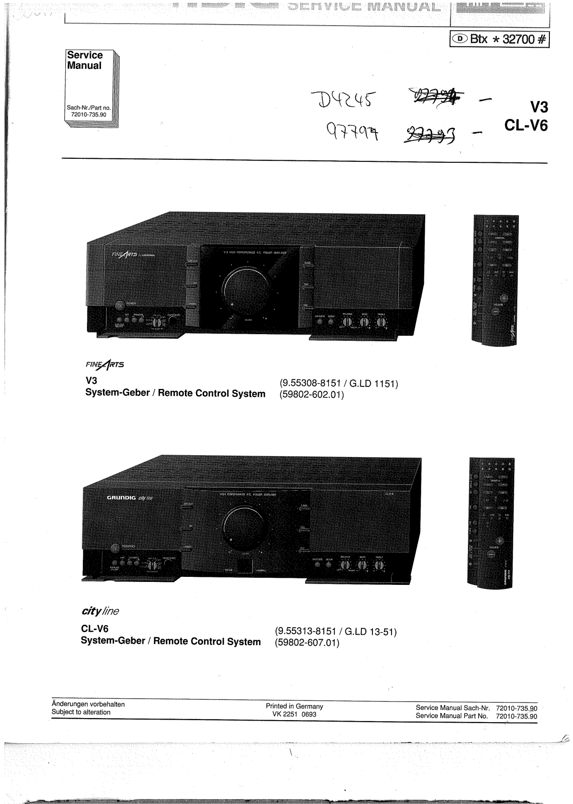 Grundig V-3, CLV-6 Service Manual