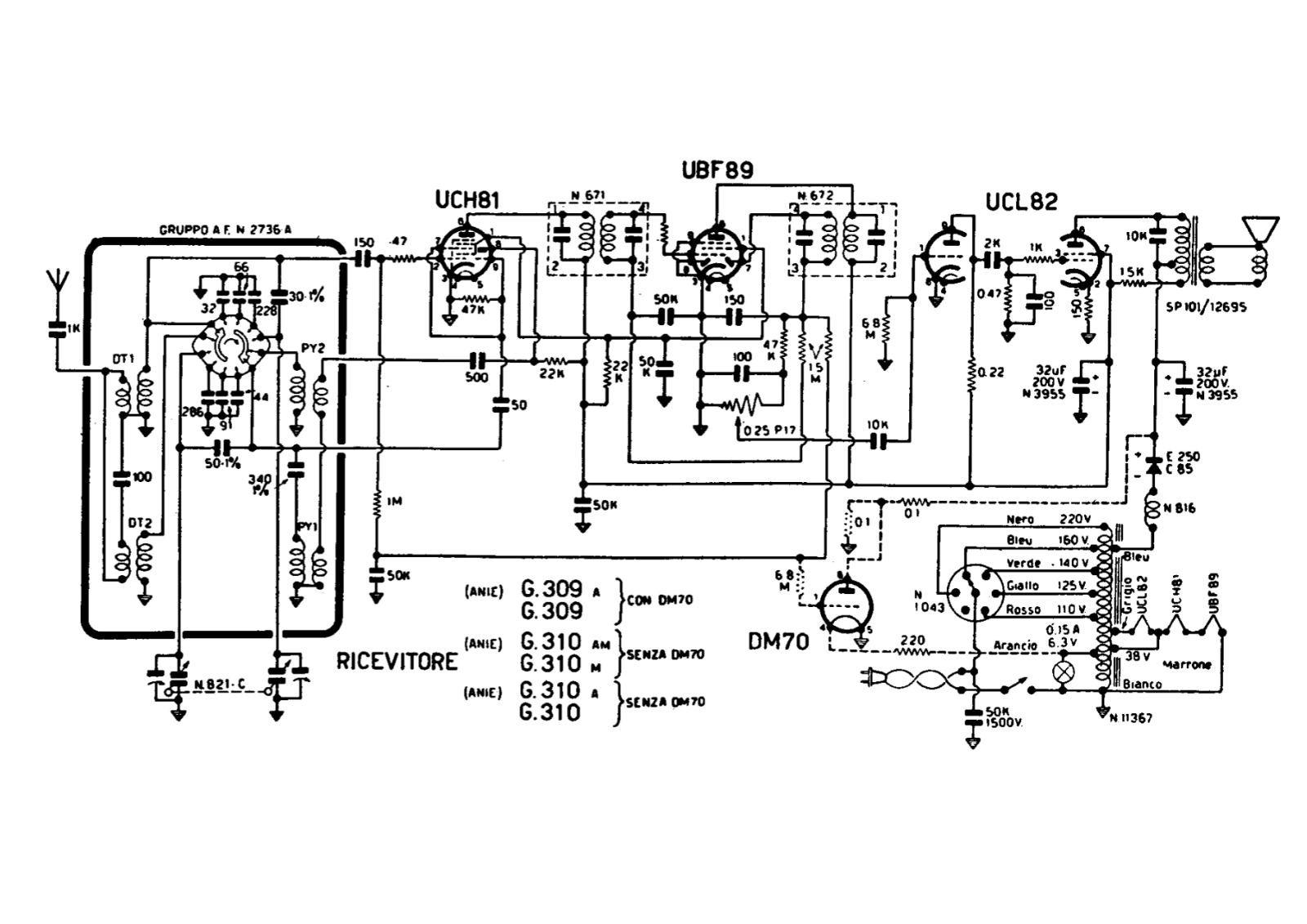 Geloso g309, g309a, g310, g310a, g310am schematic