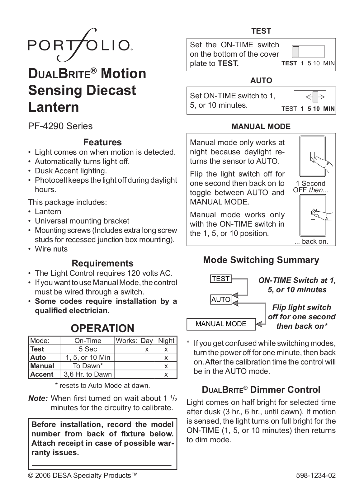 Heath Zenith PF-4290 User Manual