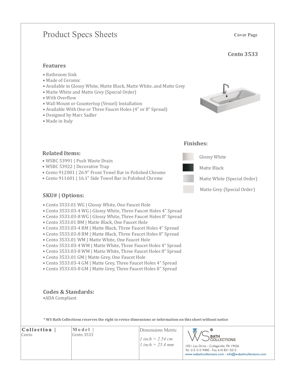 WS Bath Collections WSO1986 Specifications - ManualMachine.com