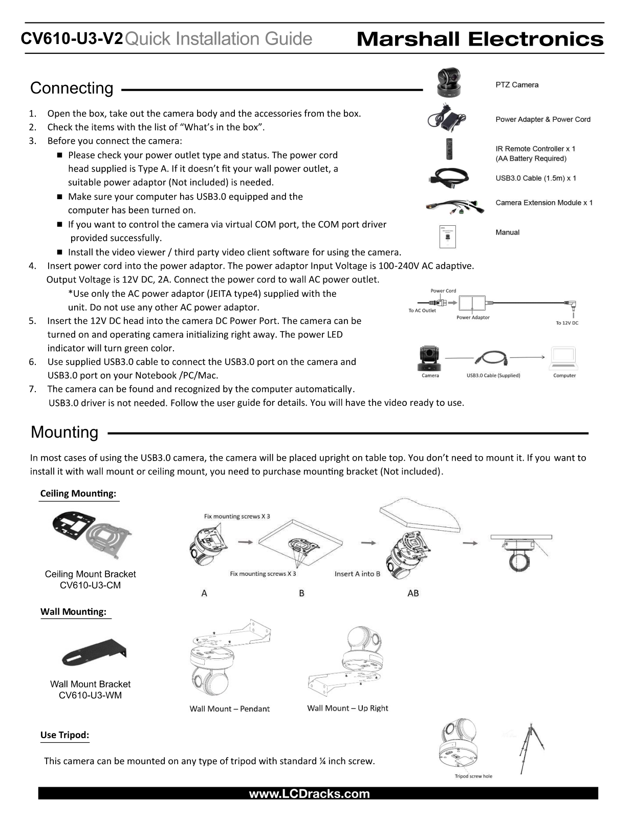 Marshall Electronics CV610-U3-CM, CV610-U3-V2 Installation Guide