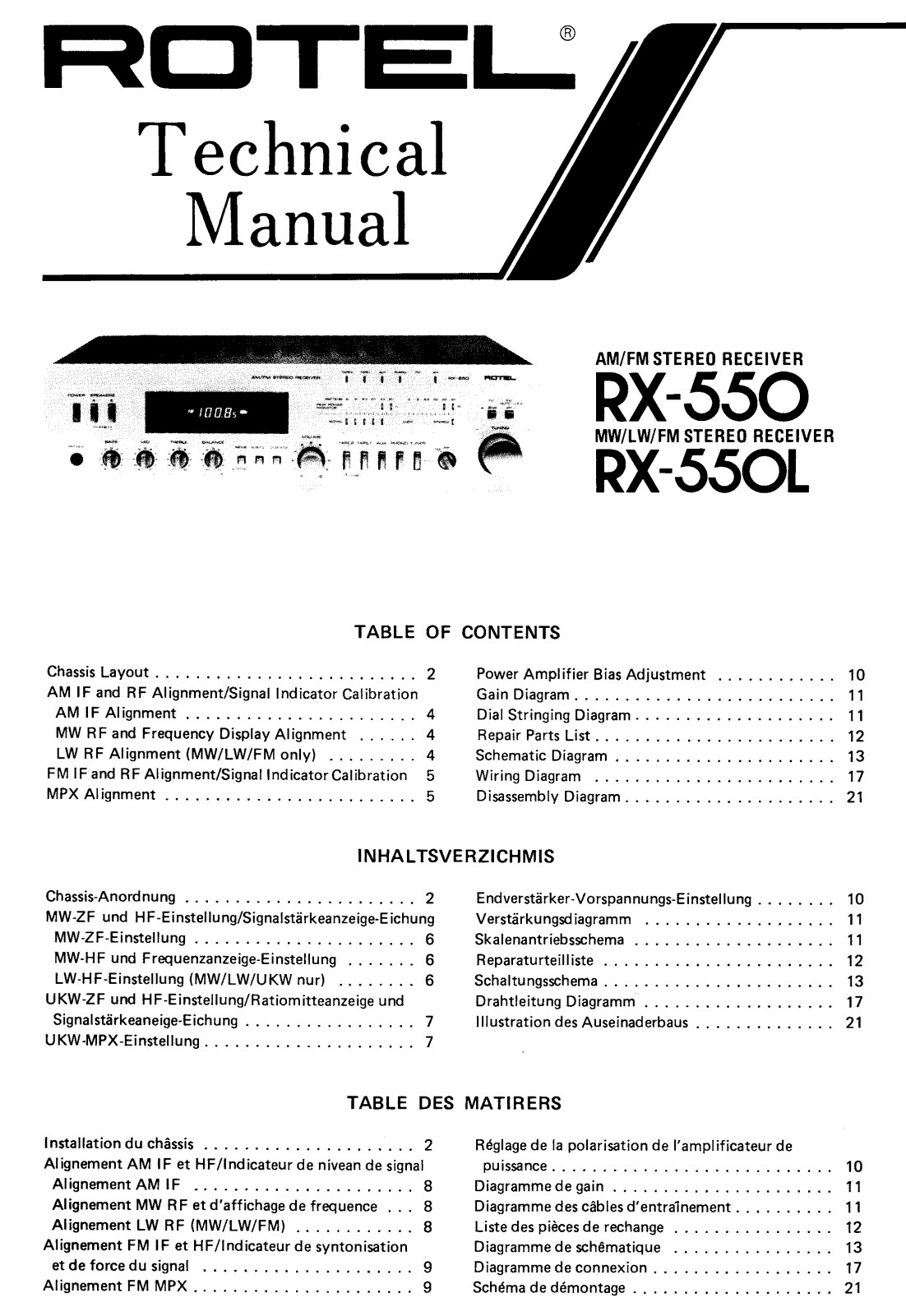 Rotel RX-550-L, RX-550 Service manual