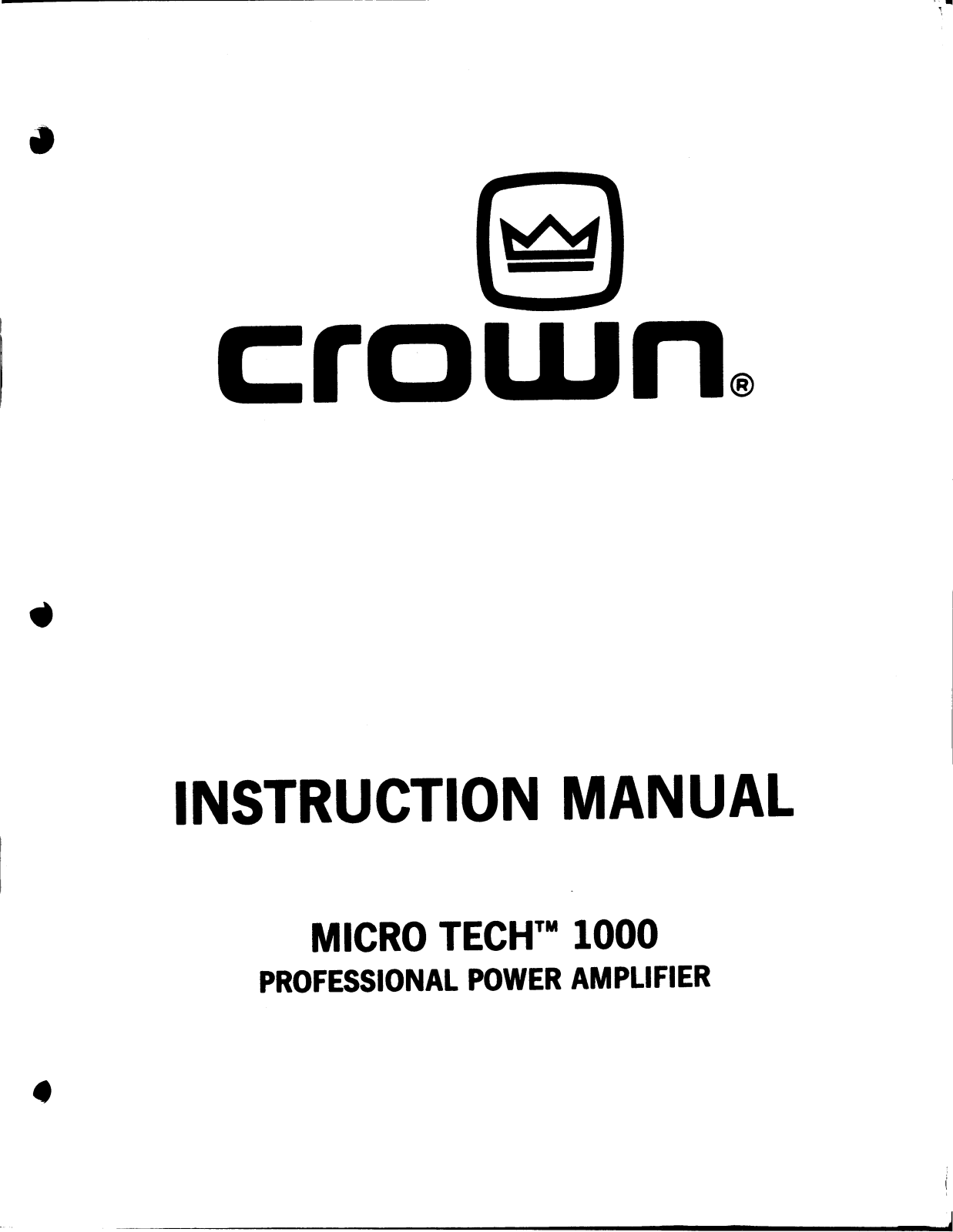 Crown Micro-Tech 1000 Service manual