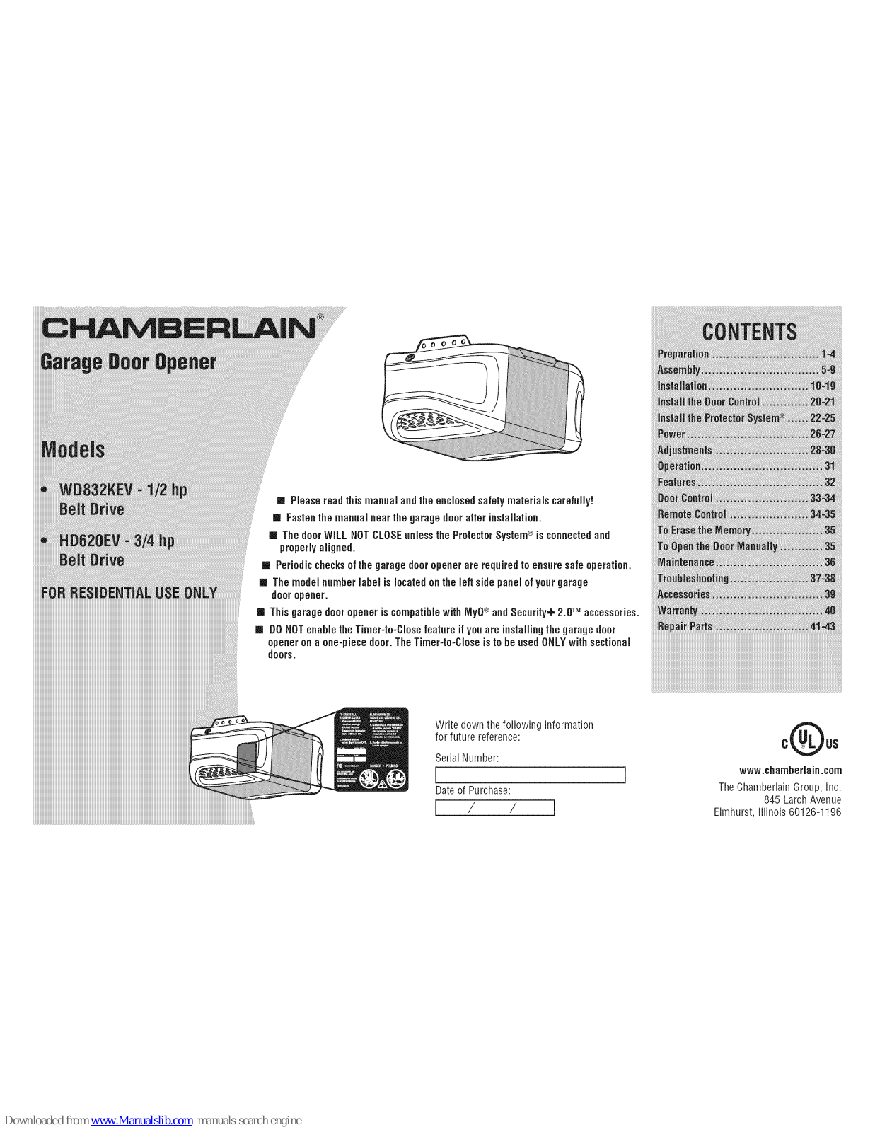 Chamberlain HD620EV User Manual - ManualMachine.com