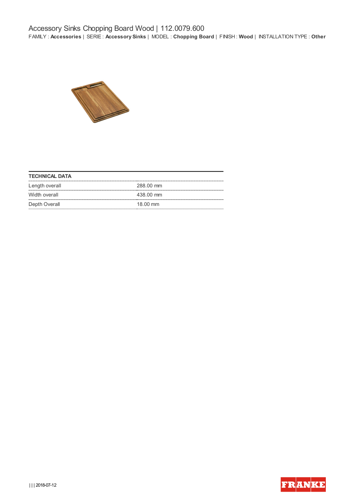 Franke CB600 Specifications Sheet