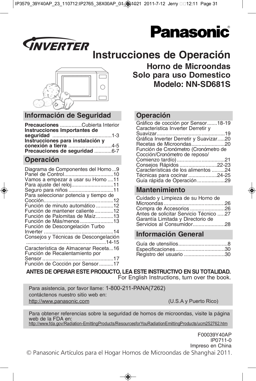 Panasonic nn-sd681s Operation Manual