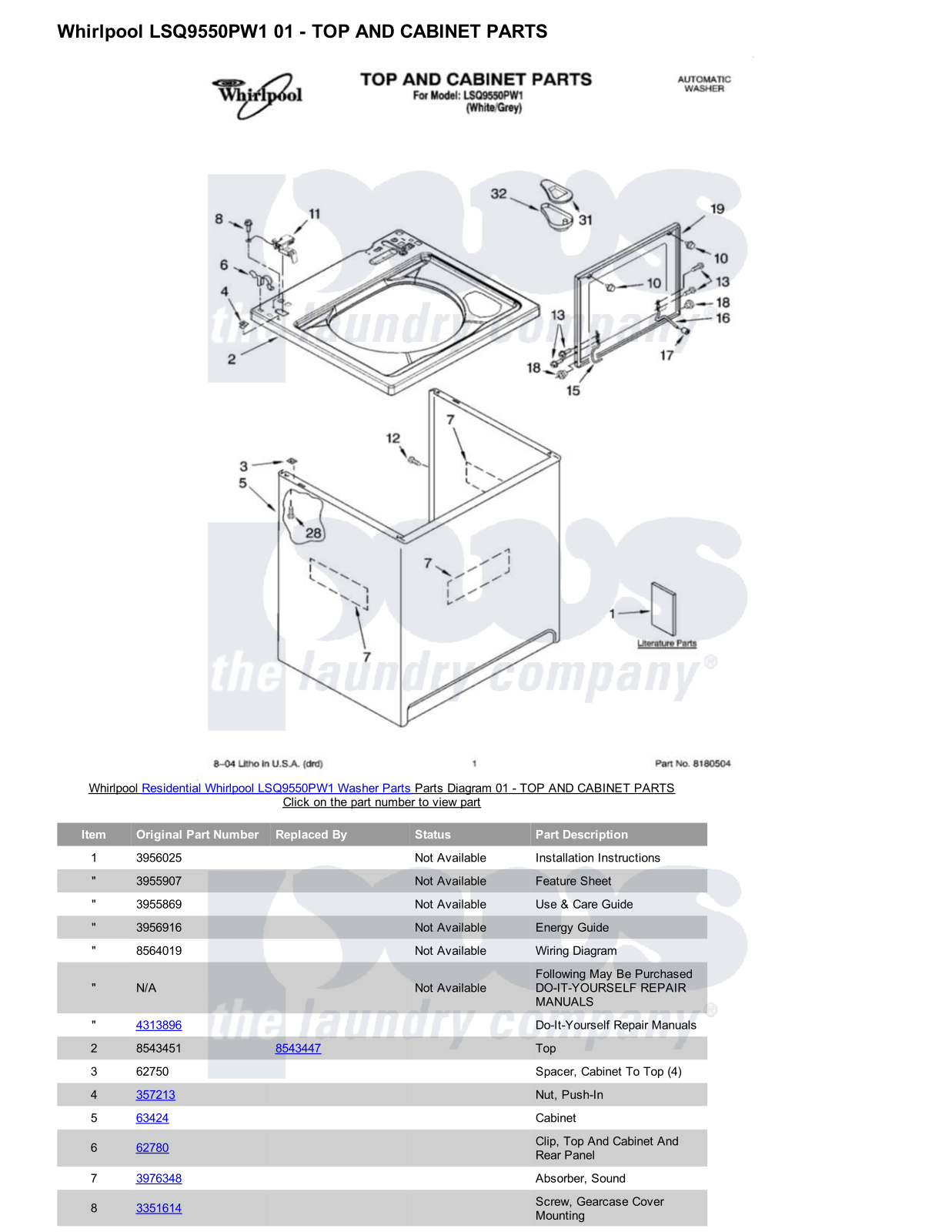 Whirlpool LSQ9550PW1 Parts Diagram