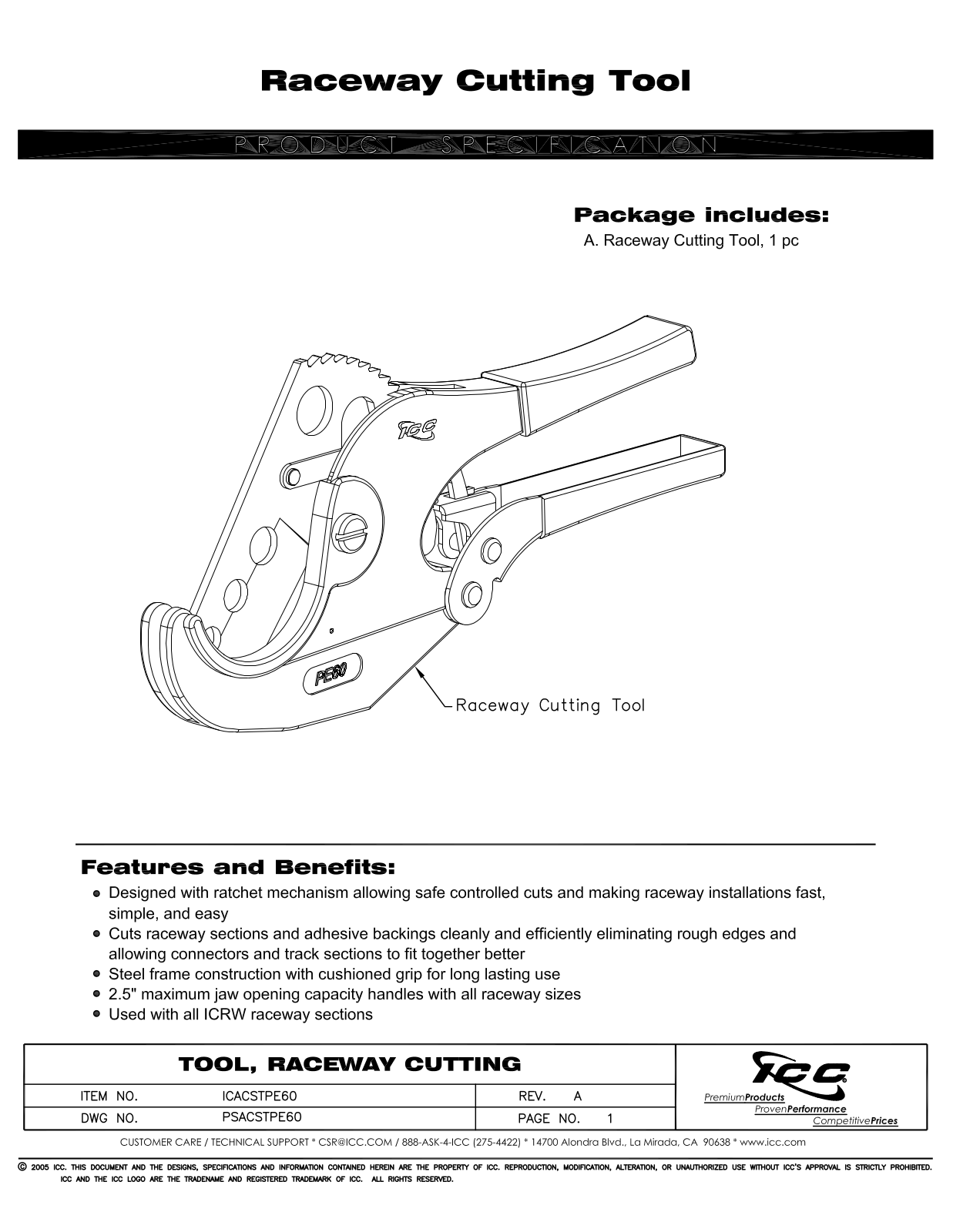 ICC ICACSTPE60 Specsheet